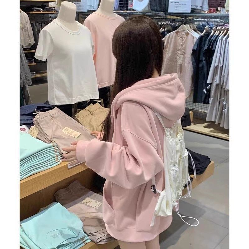 秋冬黑色拉链连帽学生卫衣女2025新款开衫初中生长袖加绒加厚上衣