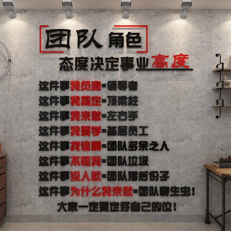 企业文化墙办公室装饰员工激励志贴纸公司团队背景标语文字3d立体