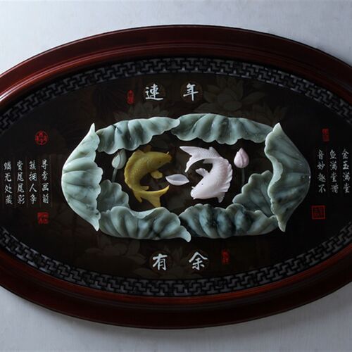 玉雕工艺品画挂件客厅书房玄关背景墙壁装饰新古典中式雕刻 牡丹
