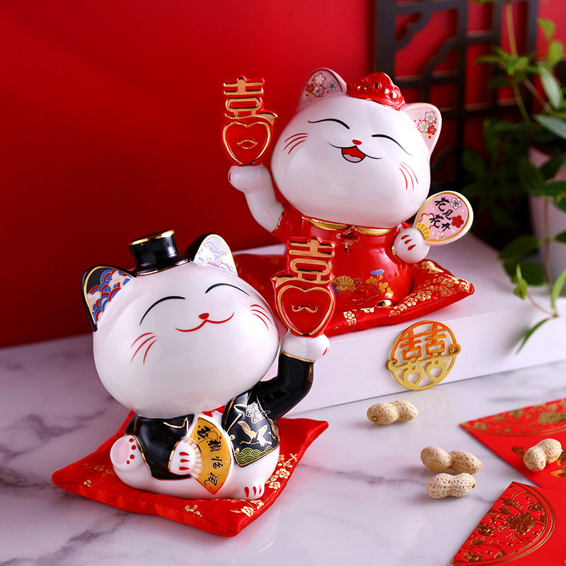 新婚礼品招财猫存钱罐情侣摆件送新人闺蜜实用创意结婚礼物礼盒装