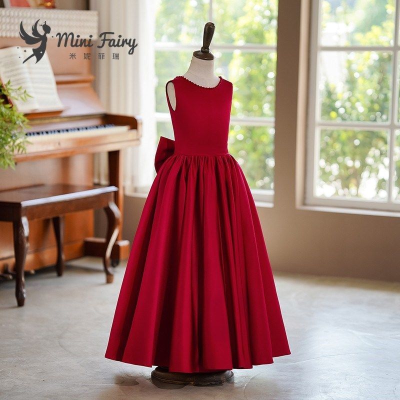 女童礼服生日公主裙大童钢琴演奏表演小主持人红色高端儿童演出服