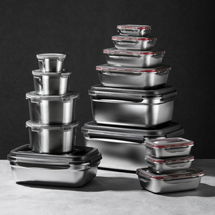 304不锈钢保鲜盒食品冷藏盒密封盖收纳盒食物储存罐不串味冰箱盒