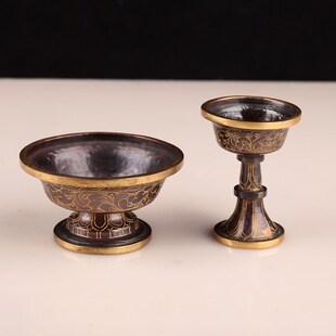 护法杯纯铜 尼泊尔手工藏式供用品雕花密宗摆件供酒杯