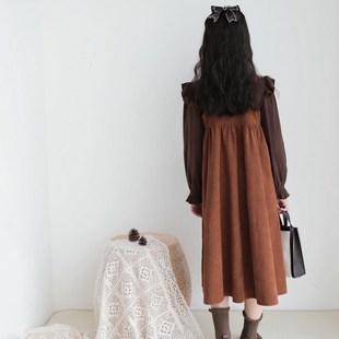 女童装春秋冬款中大童吊带背心长裙子公主连衣裙背带儿童长袖套装