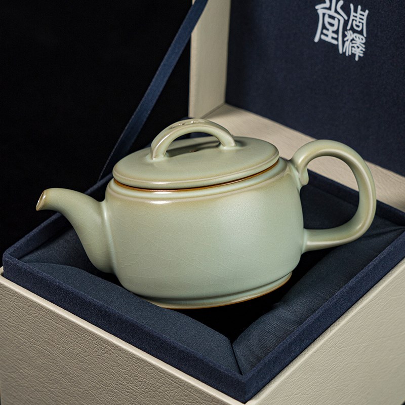 手工汝窑茶壶单壶家用景德镇汝瓷茶具瓷器开片泡茶壶仿古陶瓷礼品