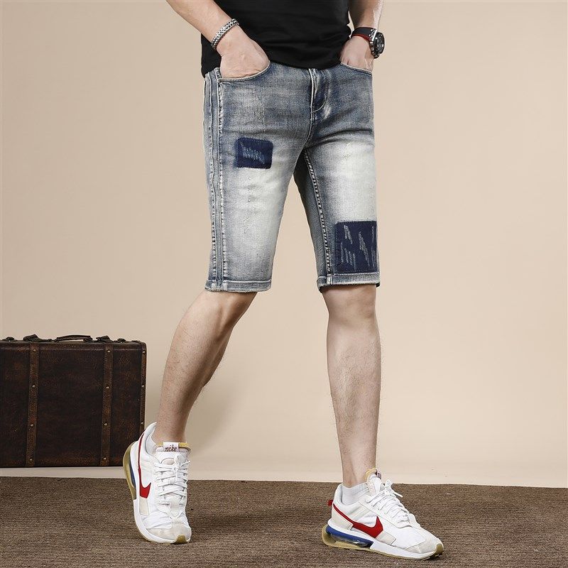 夏季薄款复古牛仔短裤男五分裤2024新款修身弹力男士中裤外穿5分