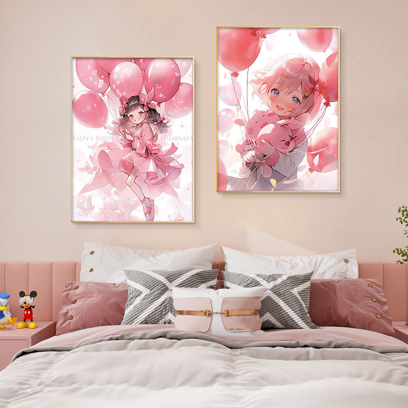 卡通漫画人物儿童房装饰画女孩房间床头背景墙挂画粉色墙面壁画,家居饰品,现代装饰画,淘宝优惠券,粉丝福利购,淘宝优惠卷