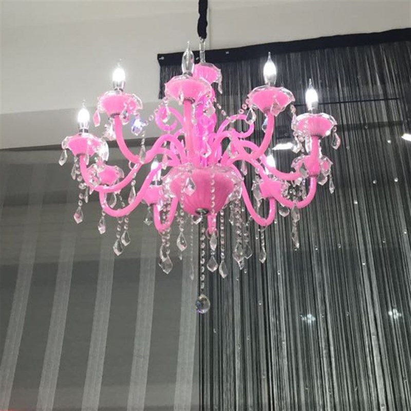 欧式粉色儿童房卧室吊灯具创意美容院服装店装饰水晶灯客厅餐厅灯