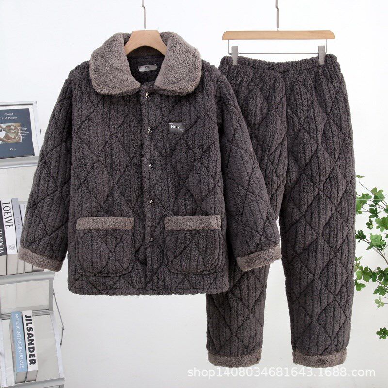 男童冬款睡衣加绒加厚2024新款中大童三层夹棉家居服套装加绒加厚