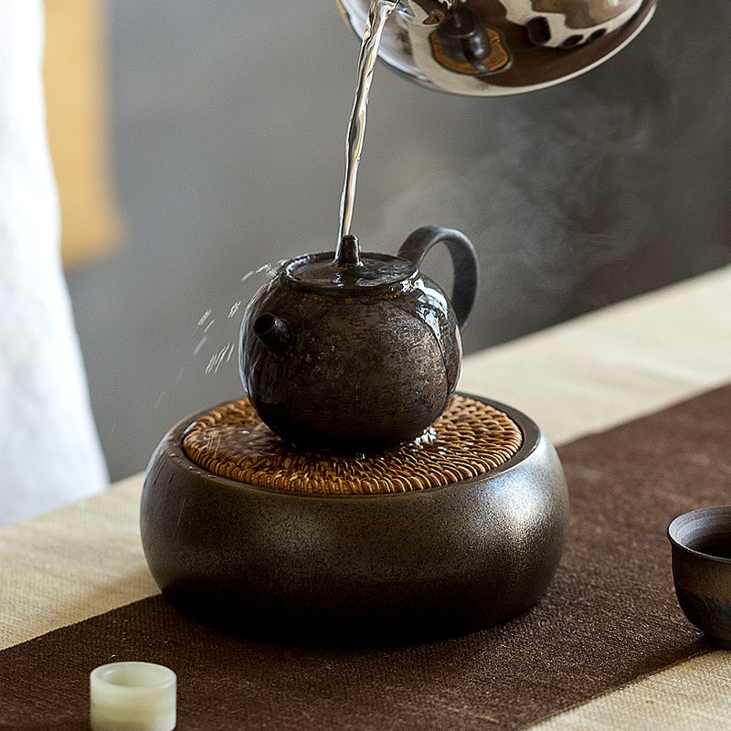 碌心 大号复古藤编壶承 陶瓷壶托 壶垫壶呈 功夫茶具配件茶道零配