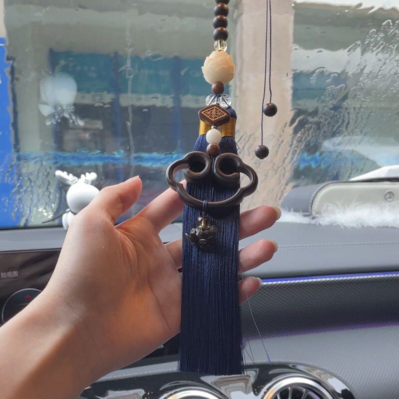 以谦堂DIY蓝色汽车挂件材料包 男女成品款平安锁高档挂饰网红饰品