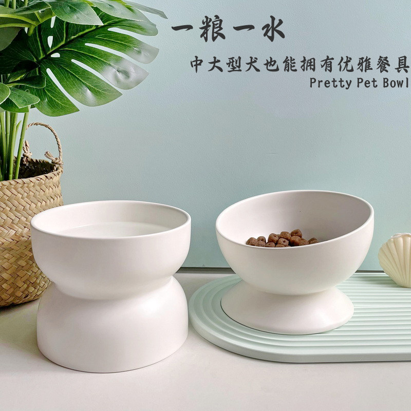 陶瓷中大型狗斜口碗护颈食盆大容量水碗高脚狗食碗防翻水盆