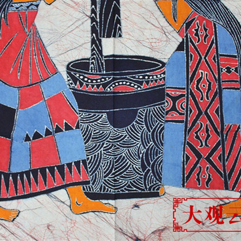 棉布壁挂蜡染画特色手工布画民族餐厅酒吧装饰佤族风格挂画舂米歌