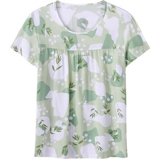 睡衣上衣女款2025新款春款夏天棉绸中老年人短袖妈妈凉感薄款圆领