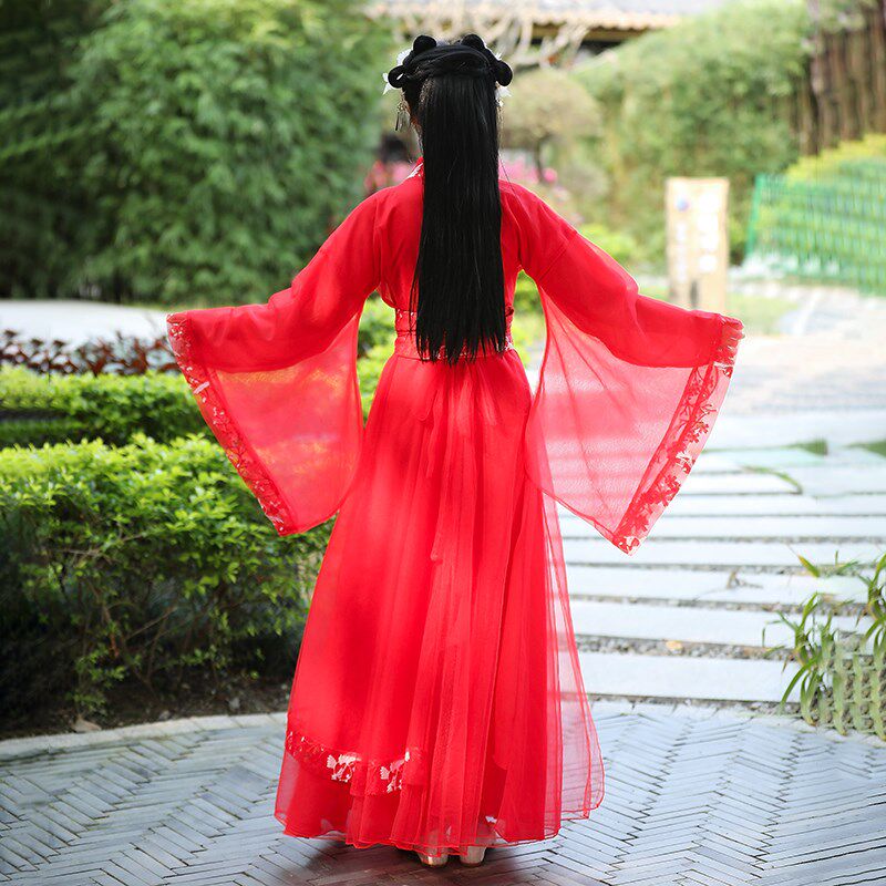 古装服装仙女飘逸广袖舞台装古筝舞蹈演出服古代改良中秋汉服红色