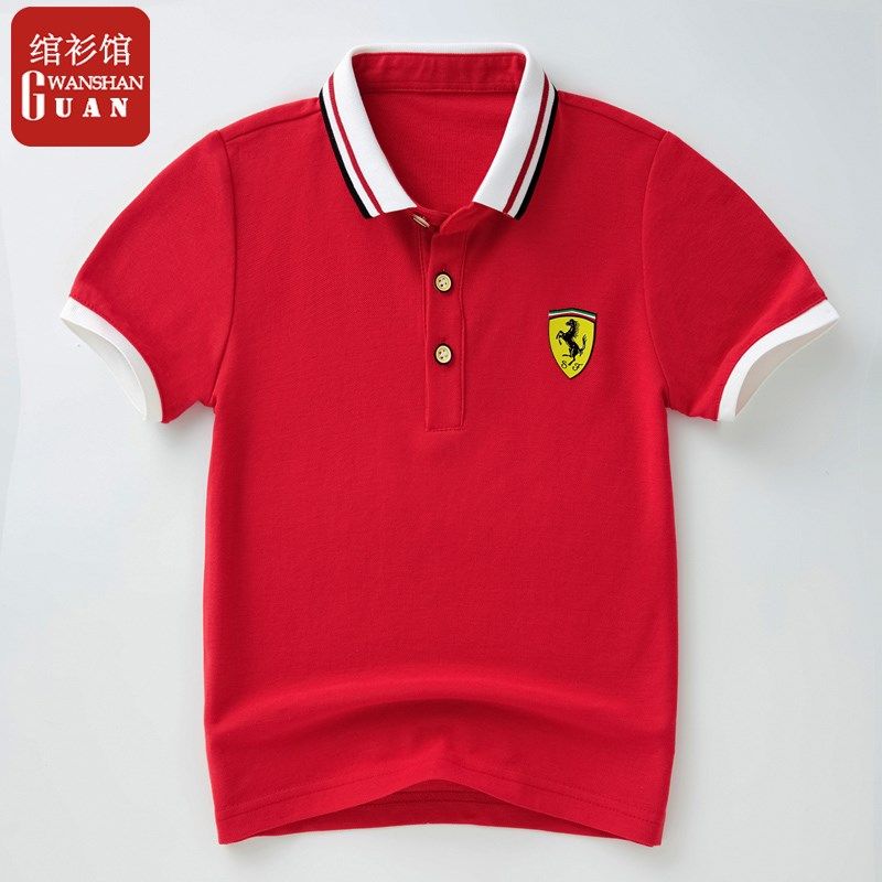 男童夏季短袖t恤2024纯棉新款男孩儿童大童Polo衫红色男带领翻领