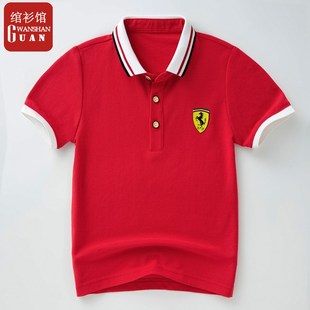 男童夏季短袖t恤2024纯棉新款男孩儿童大童Polo衫红色男带领翻领