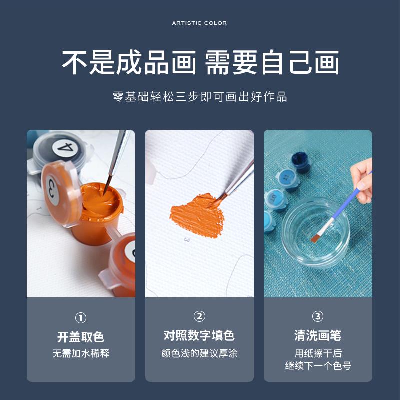 黑白画映 数字油画diy手绘填充手工填色智者乐水油彩画客厅装饰画