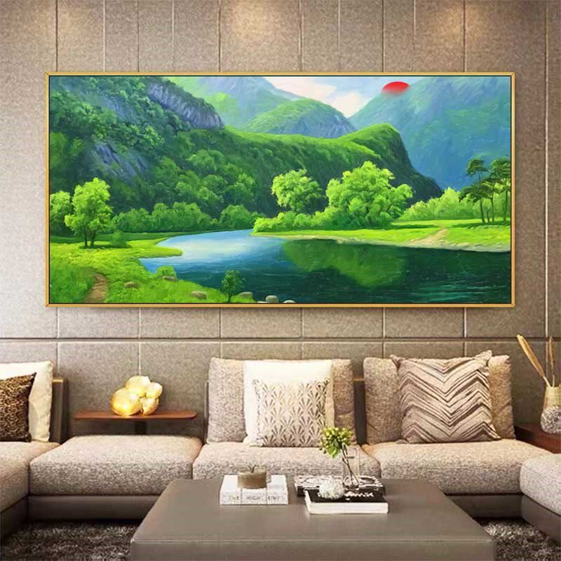 纯手绘客厅油画 办公室风景山水聚宝盆 沙发背景墙欧式装饰挂画