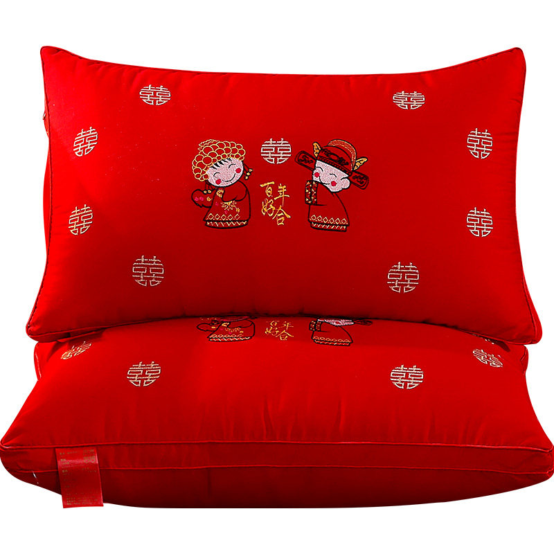 结婚红色枕头枕芯一对装全棉家用双人男女情侣婚庆陪嫁枕芯护颈椎