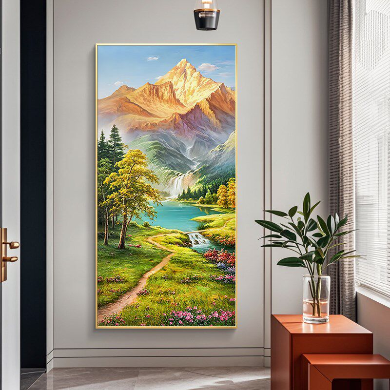 日照金山入户玄关装饰画走廊过道挂画高级感客厅壁画山水风景油画
