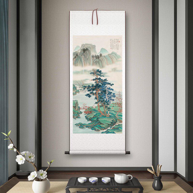 任重《观瀑图》客厅书房茶室禅意装饰画山水挂画玄关山水高清卷轴