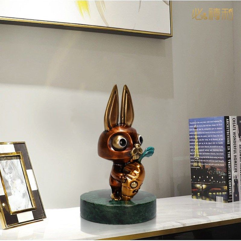 必禧利纯黄铜兔子摆件创意客厅酒柜装饰品生肖兔生日礼物工艺品