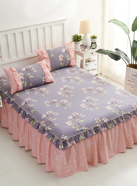 全棉床罩单件床裙三件套加厚纯棉防滑简约单双人床笠式保护套1.8m