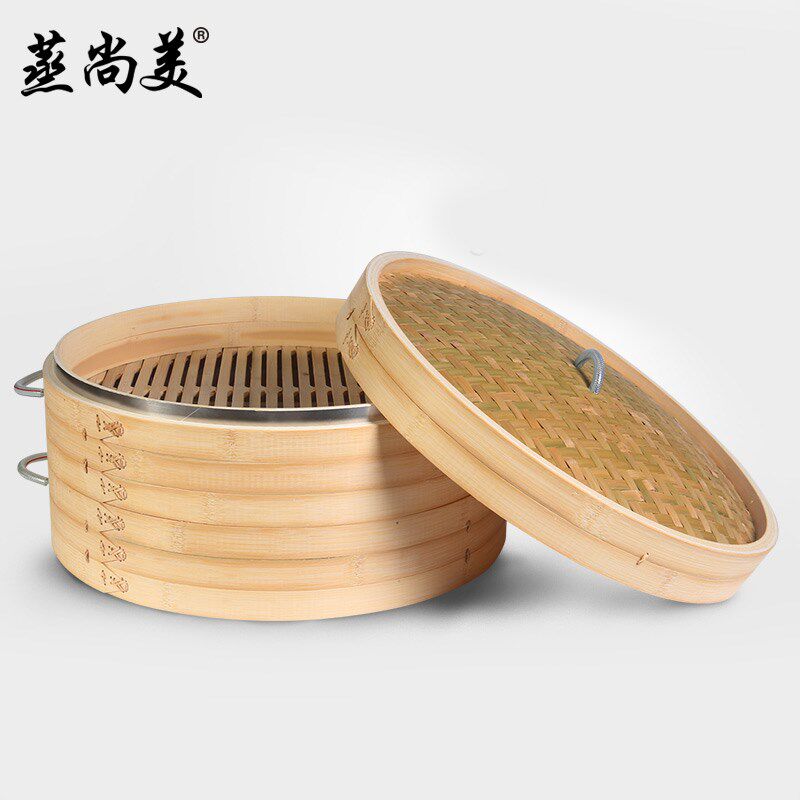 蒸尚美大蒸笼蒸锅蒸屉竹制加厚 蒸包子馒头商用手工笼屉35-60cm