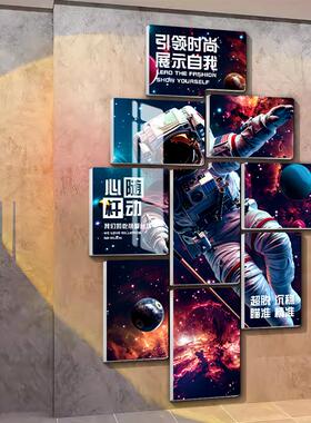 创意台球厅装饰画海报桌球室文化背景墙贴宇航员俱乐部挂画楼梯道
