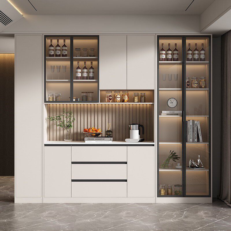 2024新款实木酒柜展示柜一体靠墙轻奢客厅家用餐边柜茶水柜奶油风