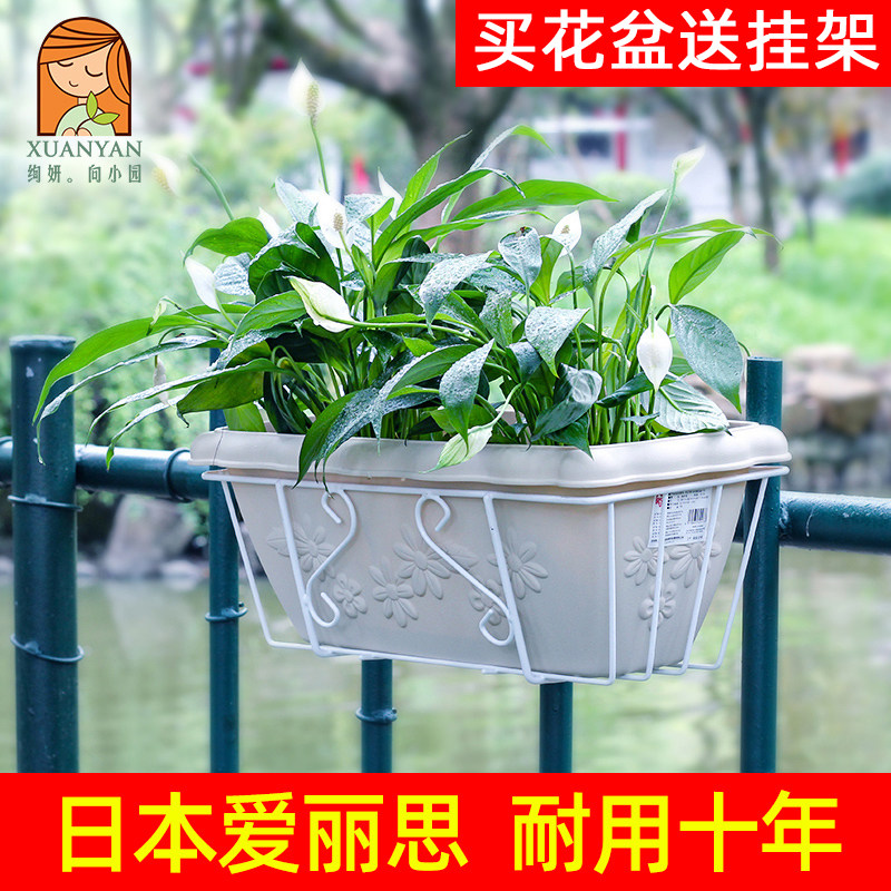 挂墙式种菜盆壁挂长方形花盆塑料蔬菜种植箱栏杆专用挂架简约风格