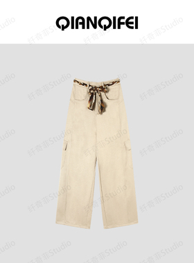 3-24H 新款复古麻花粗绳高腰工装阔腿休闲裤 12574