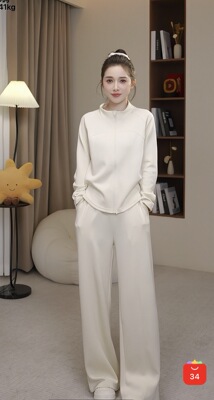 2-28F 新款立领修身显瘦上衣阔腿裤气质休闲套装 2673