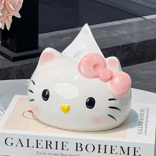 可爱kitty猫纸巾盒客厅纸抽盒陶瓷抽纸盒家用茶几摆件餐巾纸盒