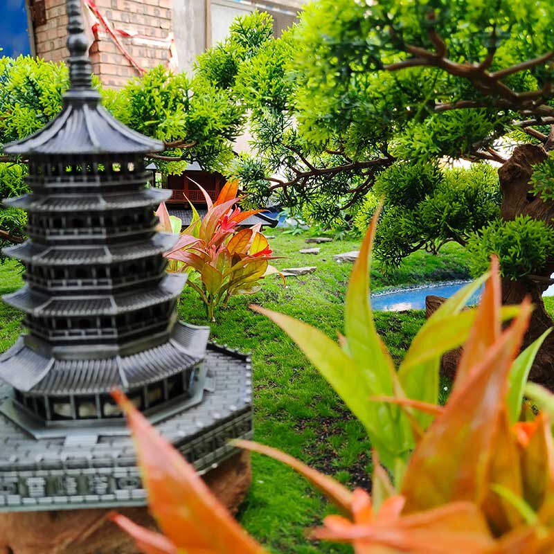酒店餐桌中间摆花大圆桌转盘中间摆件中式景观饭店包厢装饰品摆设