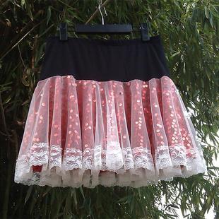 bling亮片网纱高腰百褶蓬蓬裙蕾丝边半身裙a字大摆跳舞裙女加大码