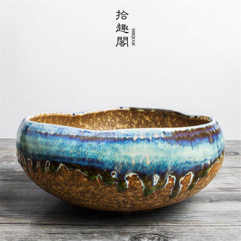手工粗陶复古茶洗陶瓷茶具水盂窑变水洗废水渣斗笔洗花盆家用大号