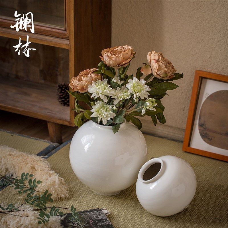 日式白色陶罐花瓶摆件复古月亮瓶客厅插干花水养花器民宿家居装饰,家居饰品,花瓶,淘宝优惠券,粉丝福利购,淘宝优惠卷