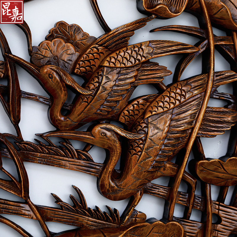 东阳木雕挂件中式仿古客厅玄关背景墙花开富贵装饰画实木雕刻牡丹