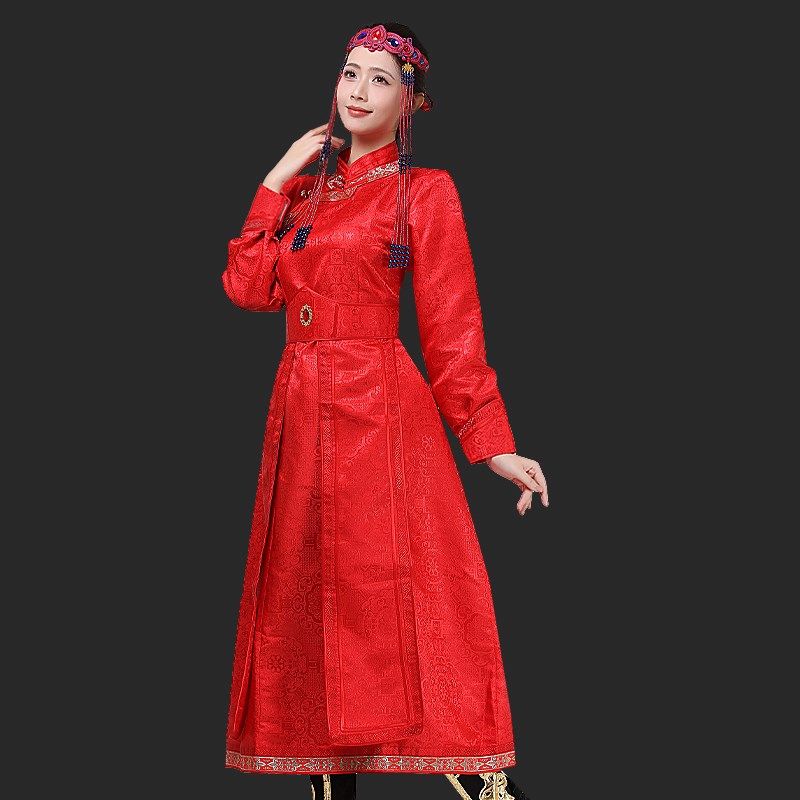 蒙古袍女款日常高端长款蒙古族服装日常生活装舞蹈表演出服装礼服