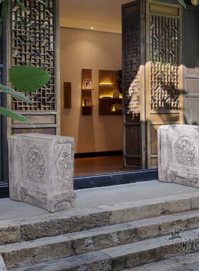 中国风仿古典石镇宅家用门当户对年年有鱼石雕门墩抱鼓石门口摆件