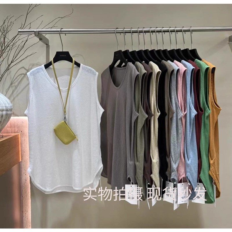 元熙A6089纯棉背心无袖t恤女中长款夏季设计感外穿宽松上衣打底衫