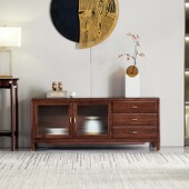 新中式 极简收纳柜卧室1.6米斗柜 乌金木电视柜客厅实木储物柜中式