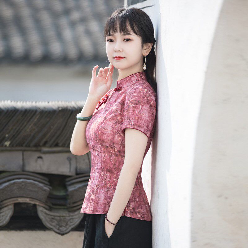 唐装女装中国风年轻版素衣改良旗袍上衣中式盘扣修身茶服禅意女装