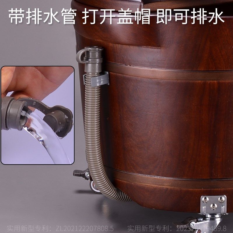 花梨木泡脚桶木桶带轮子按摩足浴洗脚木盆木质盆过小腿家用高深桶