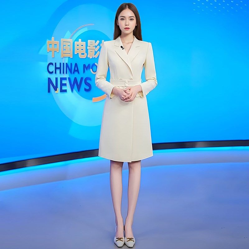 2024高级鹅黄色主持人艺考演讲比赛正装厅里厅气礼服西装连衣裙女