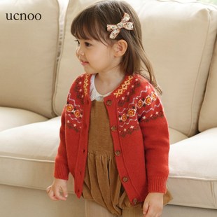 UCNOO与虫 儿童毛衣针织衫女童费尔岛男童针织外套秋圆领宝宝开衫