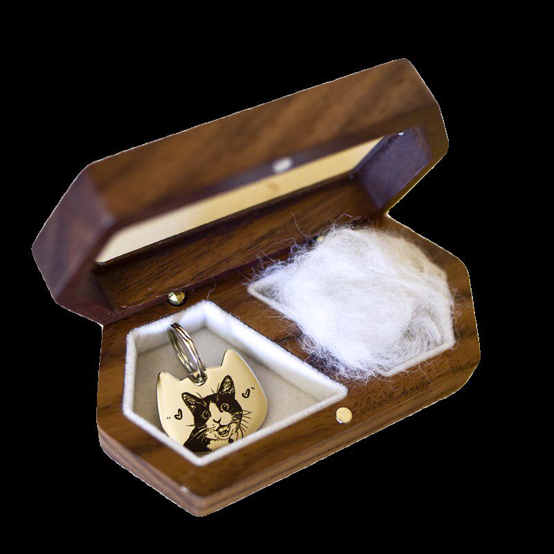 来图定制宠物猫狗毛发牙齿收纳盒纪念挂件吊牌榉木盒