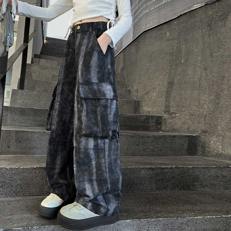 女童工装裤春秋2024新款儿童潮酷穿搭裤子女孩大童秋季直筒阔腿裤